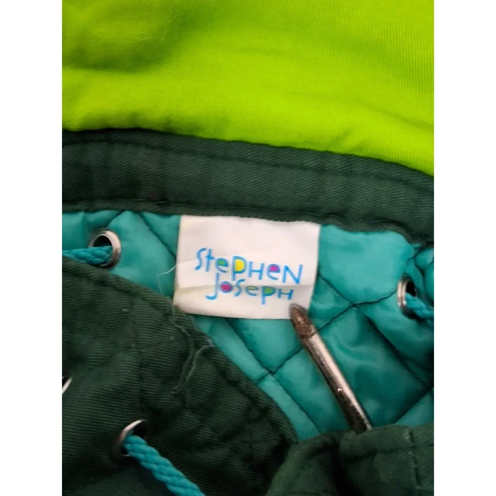 Stephen Joseph Kids Quilted Dinosaur Backpack Green Teal T-Rex Drawstring Bag